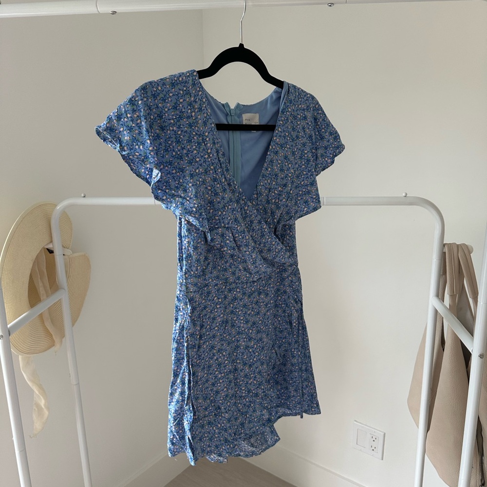 Floral Blue Wrap romper dress